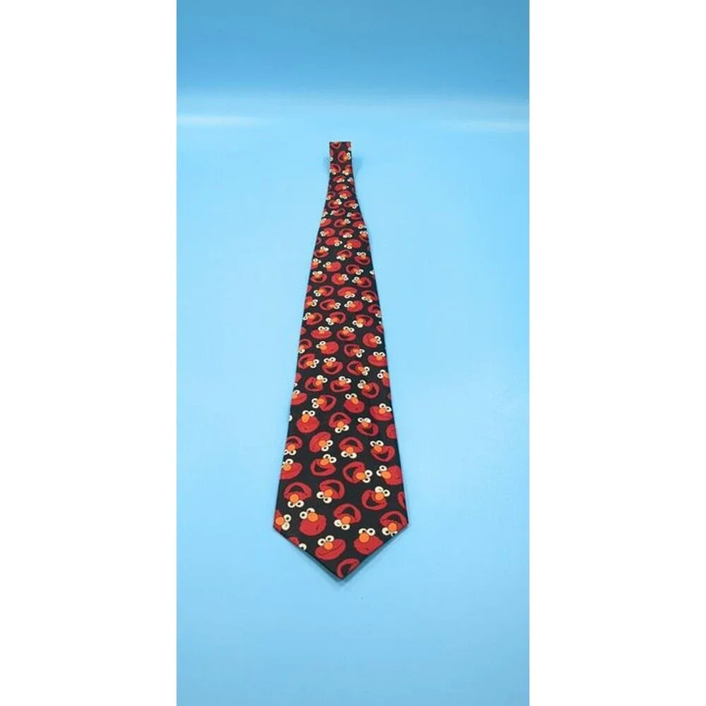 Sesame Street Elmo Allover Print Red Black Mens Tie Necktie 57 inch Vintage